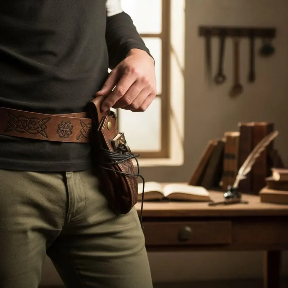 Brown Celtic Viking Style Belt Pouch Renaissance Faire Cosplay LARP Gift For Him